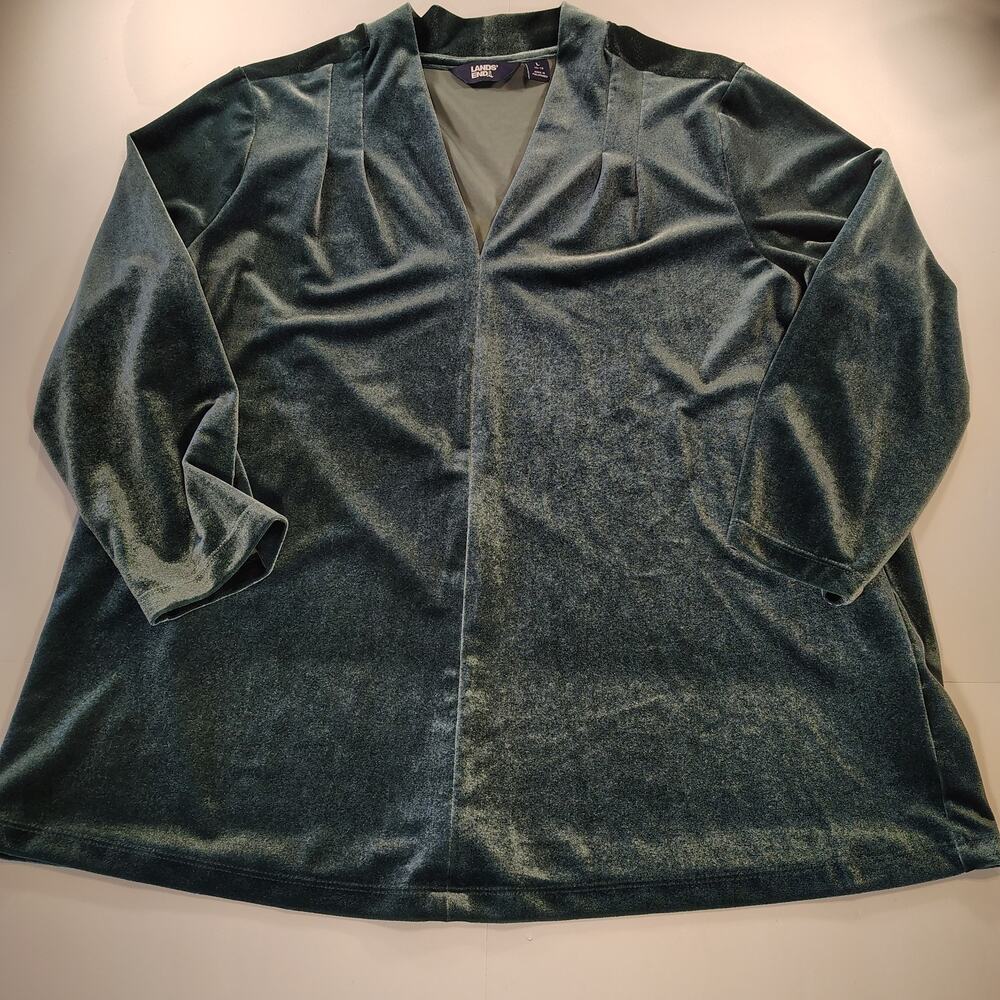 Womens Top-LANDS' END- green velvet Whimsigoth/Romantic 3/4 Large 14-16 Blouse